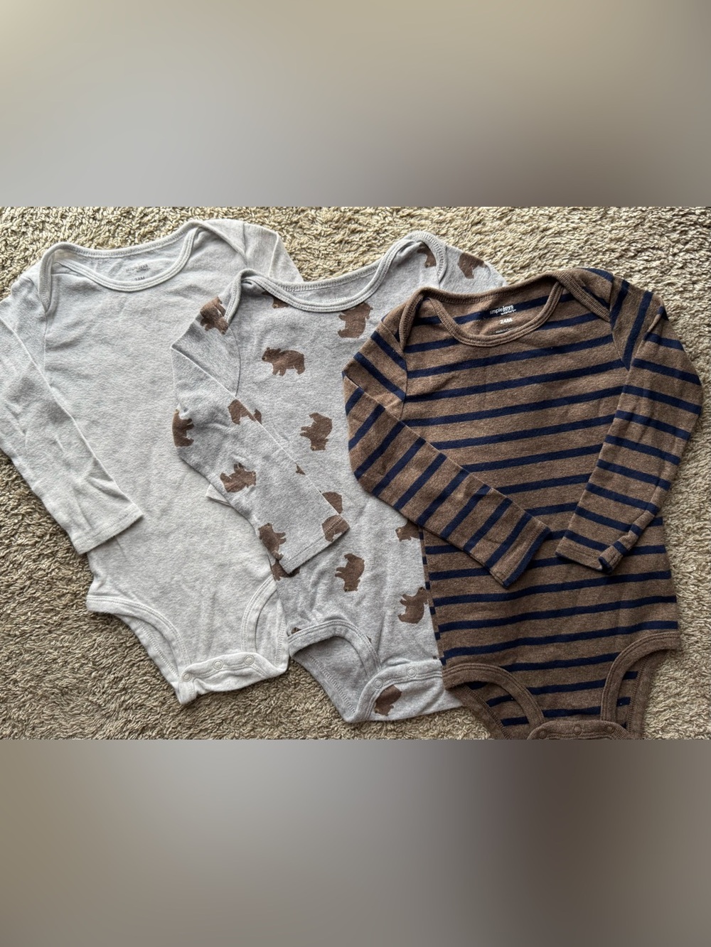 Carter’s Simple Joys 24M Long Sleeve Bodysuits 3-Pack Bear Stripe Gray